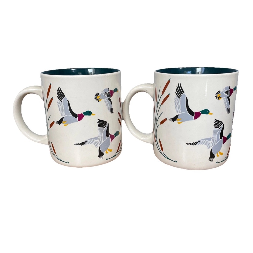 Vintage KIC Mallard Duck Ceramic Coffee Mug hunting Cabin Set Of 2 New With Tags